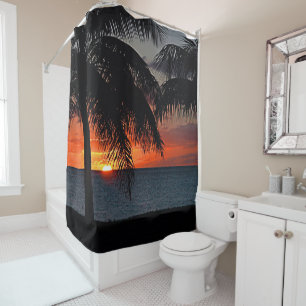 Rideaux De Douche Plage Tropical Sunset Palm Trees