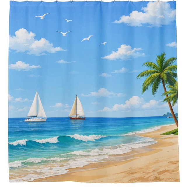 Rideaux De Douche Plage Tropicale (Devant)