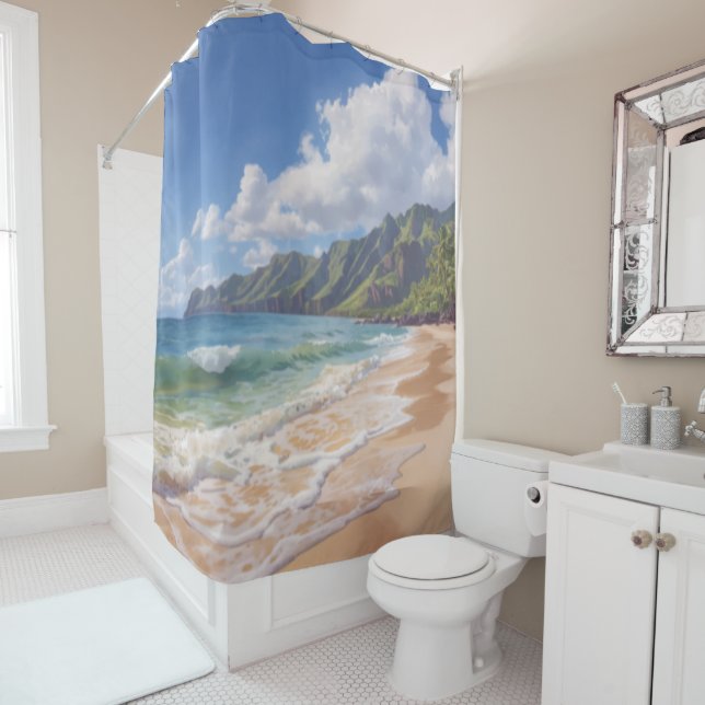 Rideaux De Douche Plage tropicale Hawaï (En situation)