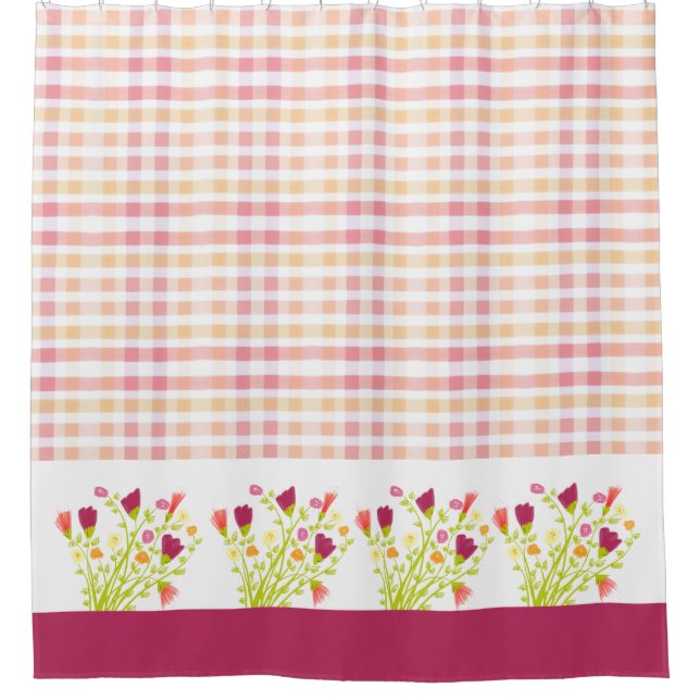 Rideaux De Douche Plaid Avec Accenté Floral (Devant)