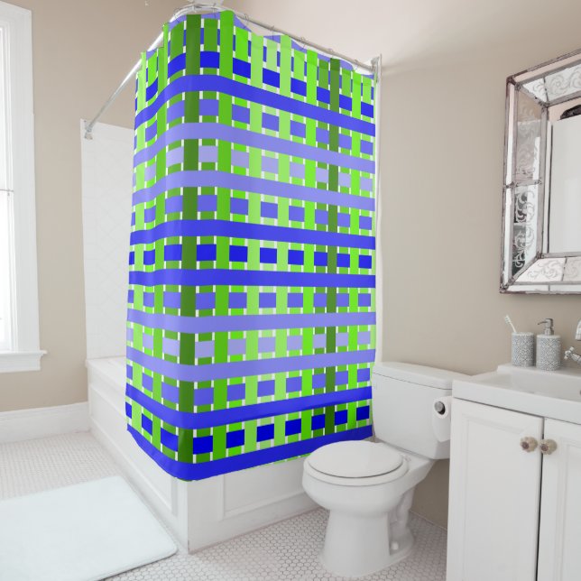 Rideaux De Douche Plaid bleu-vert (En situation)