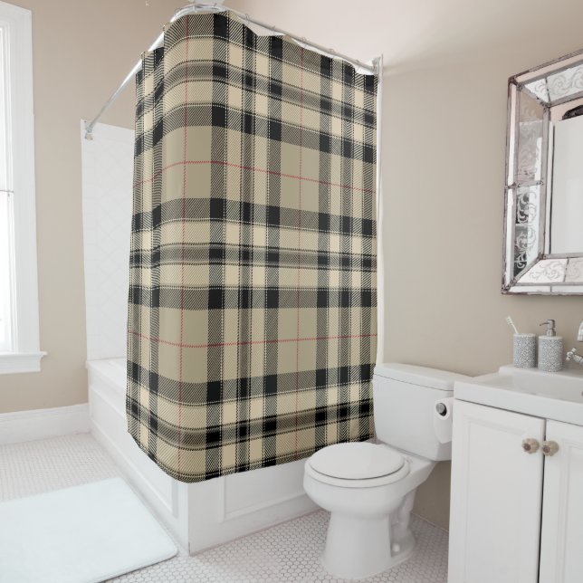 Rideaux De Douche Plaid Classique Beige Et Noir (En situation)