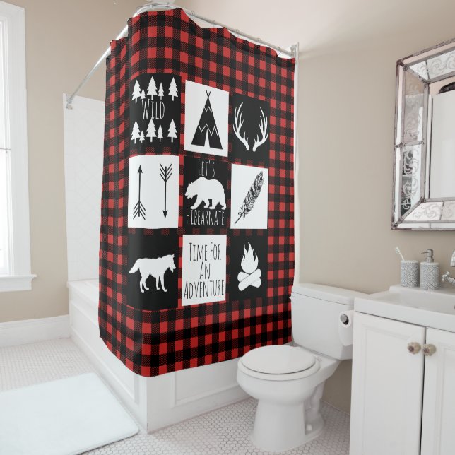 Rideaux De Douche Plaid de Buffalo Check Wilderness & Animaux Rustiq (En situation)