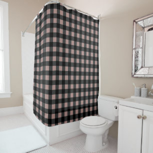Rideaux De Douche Plaid de Buffalo rétro en noir et rose