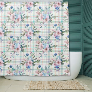 Rideaux De Douche Plaid Floral Pastel de Ferme de Campagne