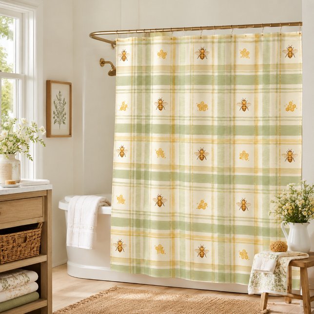 Rideaux De Douche Plaid Honey Meadow Vert Sauge  (Créateur téléchargé)