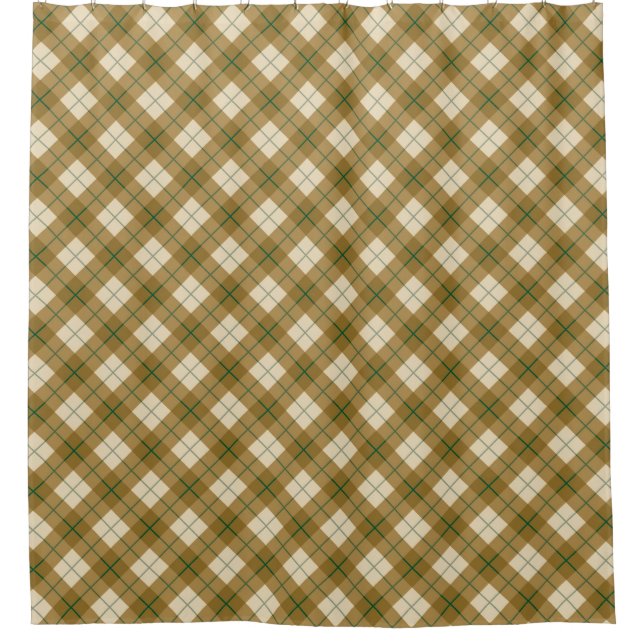 Rideaux De Douche Plaid polarisé en or avec la rayure verte (Devant)