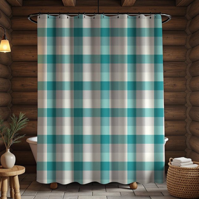 Rideaux De Douche Plaid Rustique Turquoise Gris Beige (Créateur téléchargé)