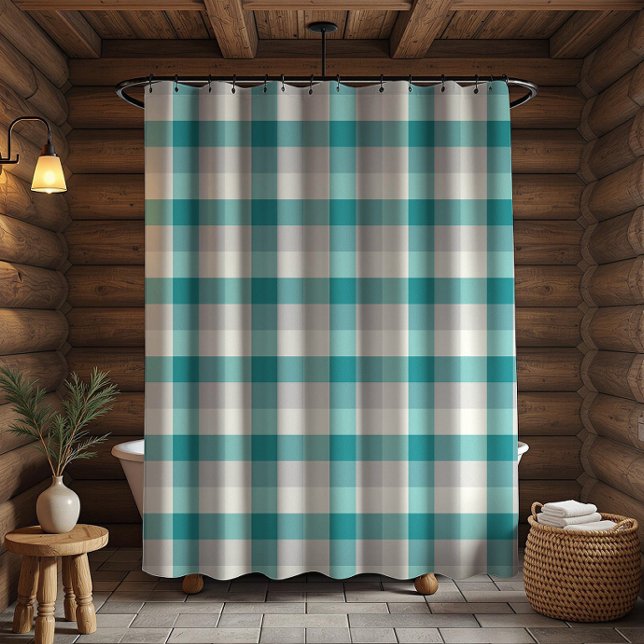 Rideaux De Douche Plaid Rustique Turquoise Gris Beige (Créateur téléchargé)