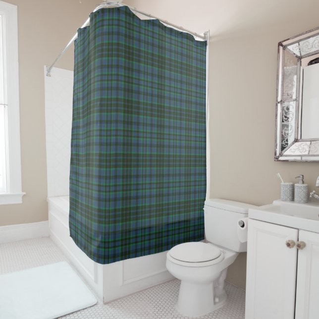 Rideaux De Douche Plaid vert et bleu Preppy (En situation)