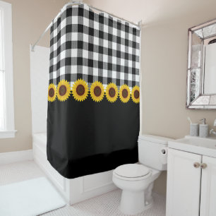 Rideaux De Douche Plaids rustiques noir et blanc Motif de tournesol