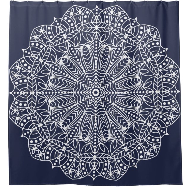 Rideaux De Douche Plan blanc Bohème Floral Mandala (Devant)