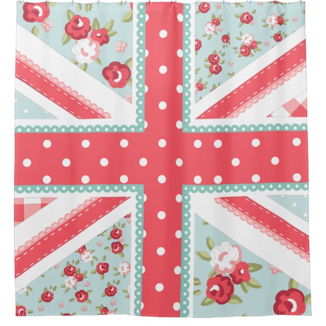 Rideaux De Douche Planche folk chic British Union Jack Pastels (Devant)