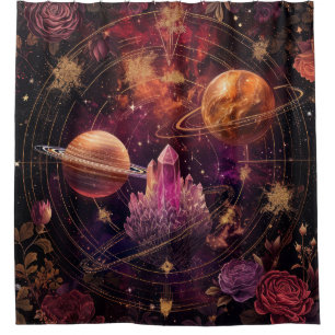 Rideaux De Douche Planète Florale Cosmique Nébuleuse Violette Espace