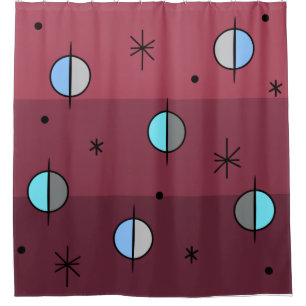 Rideaux De Douche Planètes de l'âge de l'espace rétro Stars Maroon
