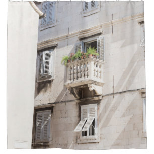 RIDEAUX DE DOUCHE PLANTE VERT POTTÉ SUR BALCON BROWN MAISON EN BÉTON