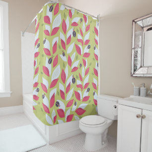 Rideaux De Douche Plante verte avec le feuille et le ressort roses