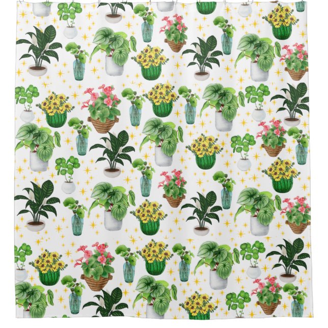 Rideaux De Douche Plantes en pot fantaisistes (Devant)