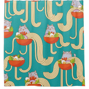 Rideaux De Douche Plaques de nouilles et chats amusants. Nouilles av