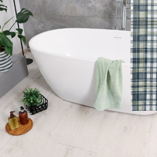 Rideaux De Douche Plat blanc blanc vert bleu Denim Sage