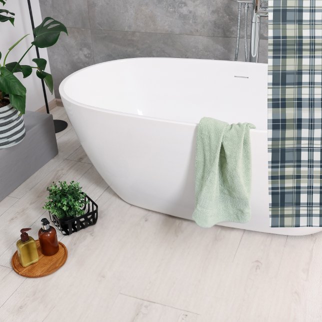 Rideaux De Douche Plat blanc blanc vert bleu Denim Sage (Créateur téléchargé)