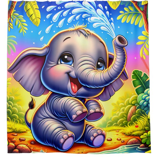 Rideaux De Douche "Playful Elephant Splash" (Devant)