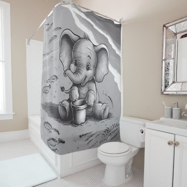 Rideaux De Douche Playy Baby Elephant Beach Adventure Adorable Amuse (En situation)