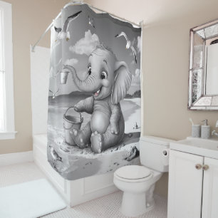 Rideaux De Douche Playy Baby Elephant Beach Adventure Adorable Amuse