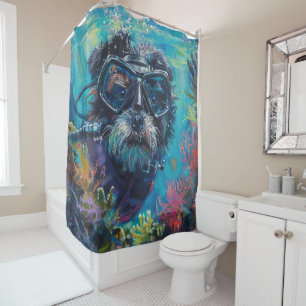 Rideaux De Douche Plongée sous-marine d'un chien Affenpinscher sous