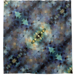 Rideaux De Douche Plum Abstrait Aqua et triangles or