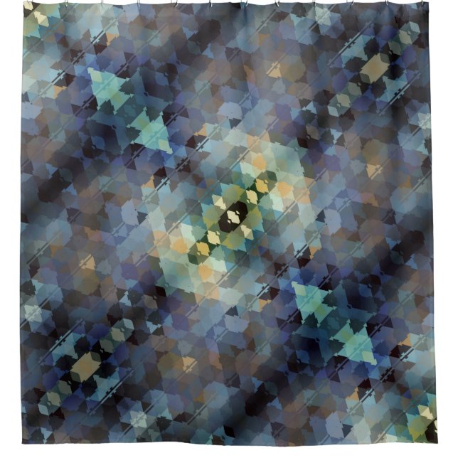 Rideaux De Douche Plum Abstrait Aqua et triangles or (Devant)