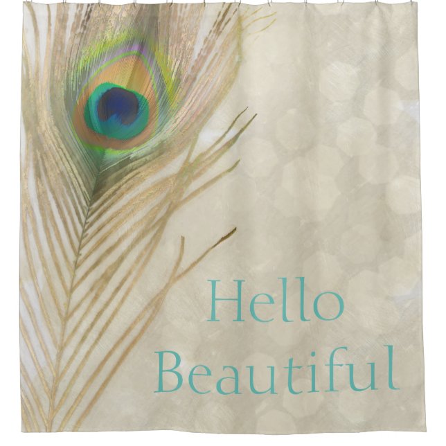 Rideaux De Douche Plume de paon exotique doré Glam élégant chic (Devant)