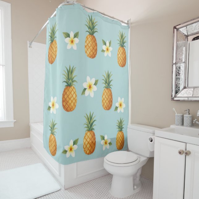 Rideaux De Douche Plumerias & Pineapples (En situation)