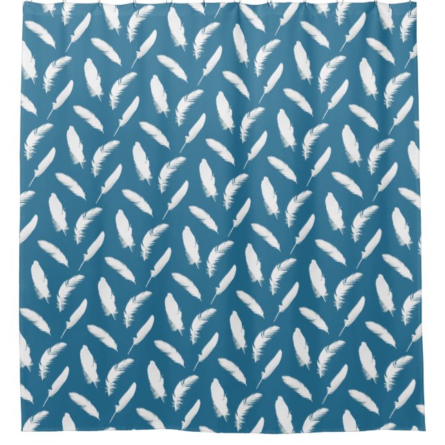 Rideaux De Douche Plumes blanches sur Denim Blue (Devant)