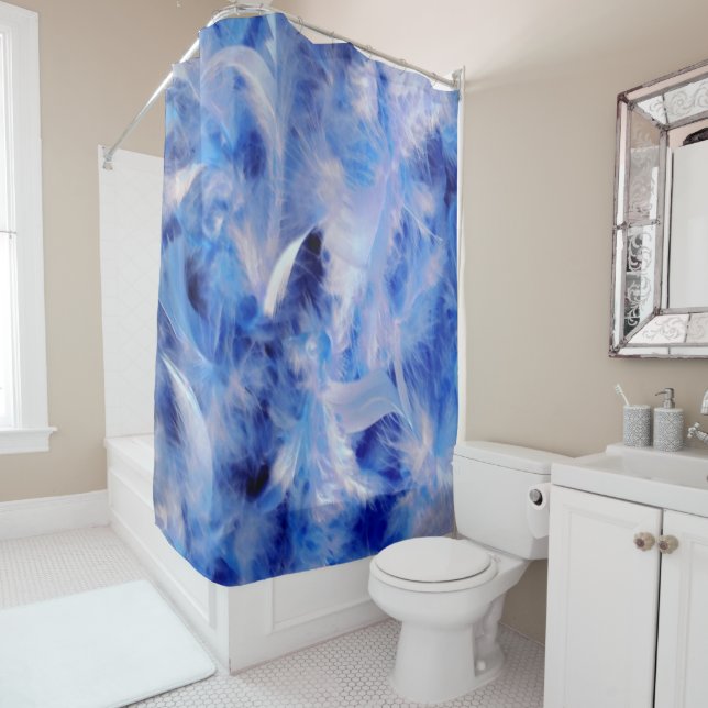 Rideaux De Douche Plumes bleues (En situation)