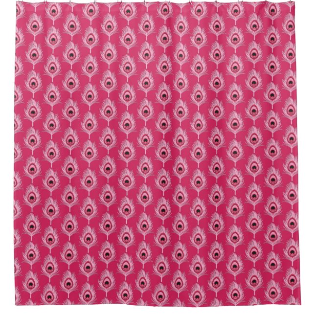 Rideaux De Douche Plumes de paon, rose pastel sur rose Fuchsia (Devant)
