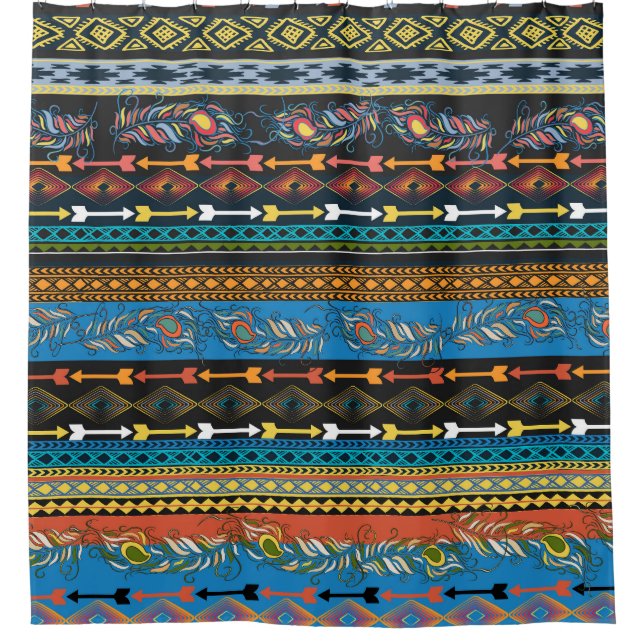 Rideaux De Douche Plumes ethniques : Broderie Boho Chic (Devant)