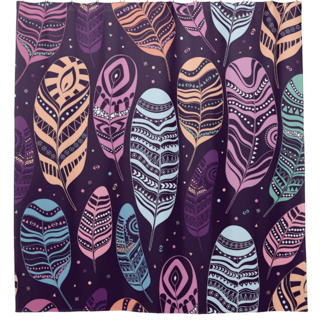 Rideaux De Douche Plumes ethniques : motif noir et blanc (Devant)