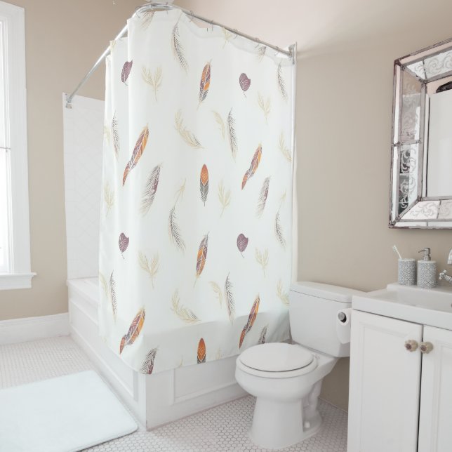 Rideaux De Douche Plumes Tendance Collection Luxe Boho (En situation)