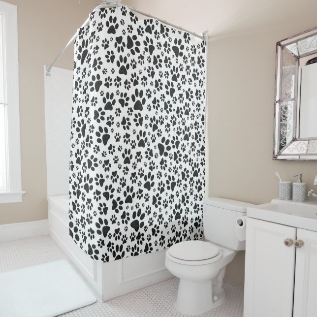 Rideaux De Douche Poches de chien noir et blanc Poka Dot (En situation)