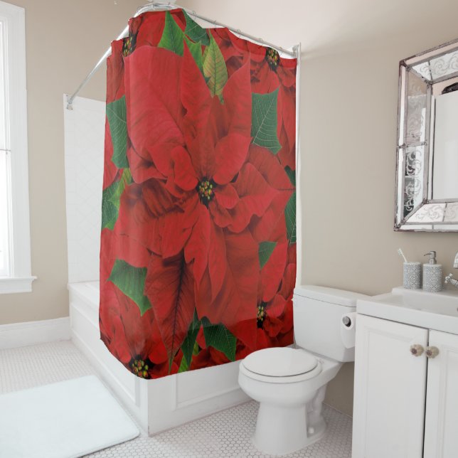 Rideaux De Douche Poinsettia Rouge Festif (En situation)