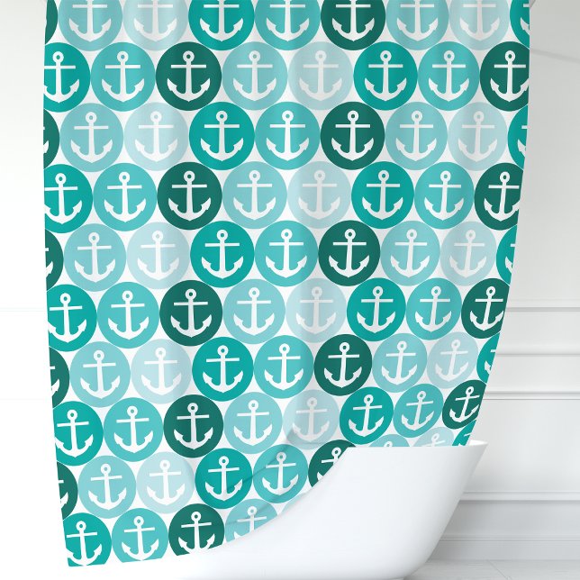 Rideaux De Douche Point Polka Ancre Nautique turquoise (Créateur téléchargé)