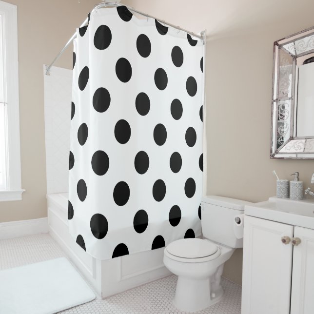 Rideaux De Douche Point Polka noir et blanc (En situation)