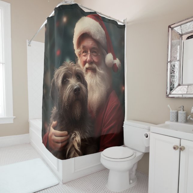 Rideaux De Douche Pointeur à poils durs Griffon Noël du Père Noël (En situation)