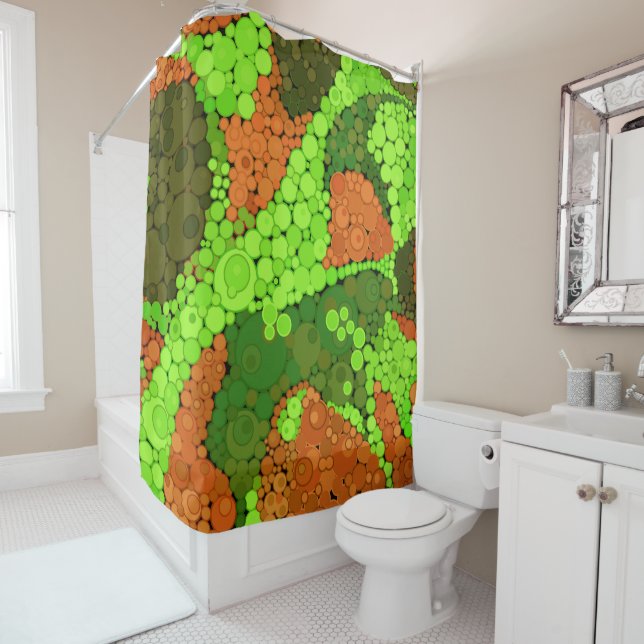 Rideaux De Douche pointillisme sans couture cercles peints à la main (En situation)
