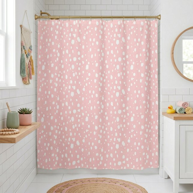 Rideaux De Douche Points Abstraits Rose et Blanc (Créateur téléchargé)