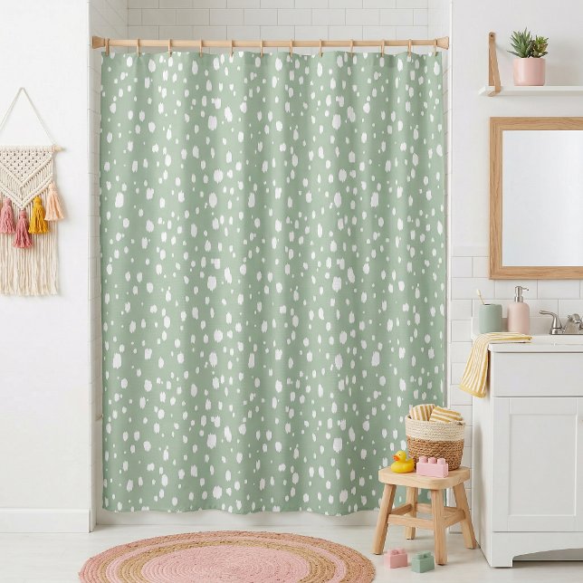 Rideaux De Douche Points abstraits verts et blancs (Créateur téléchargé)