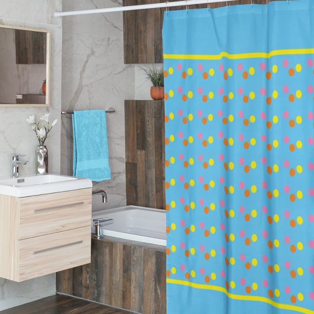 Rideaux De Douche Points Amusants sur Fond Bleu  (Créateur téléchargé)