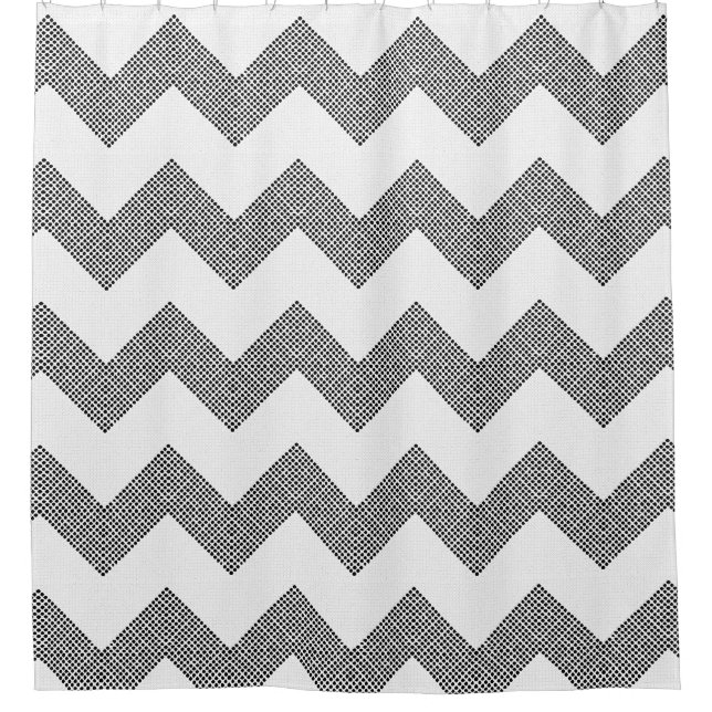 Rideaux De Douche Points Chevron noirs et blancs (Devant)