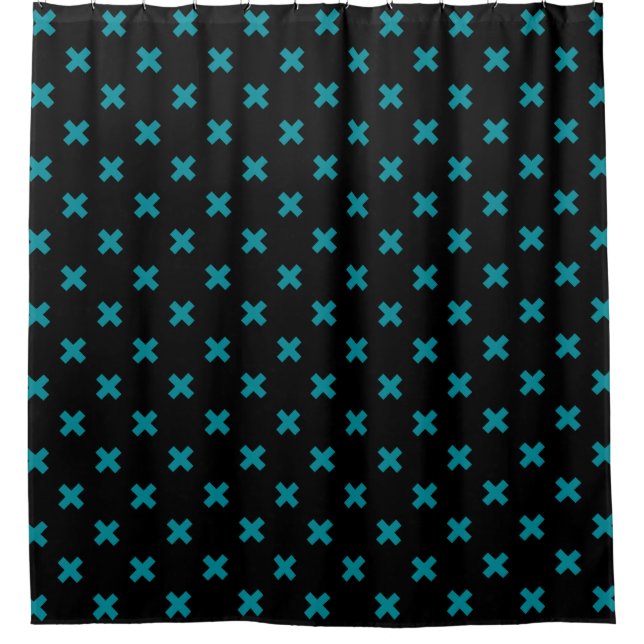 Rideaux De Douche points de croix turquoises sur noir (Devant)